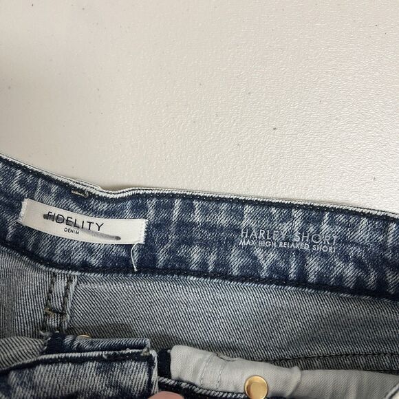 Fidelity Harley High Rise Denim Shorts 29 Raw Hem 5” Inseam Button Fly NWOT - Picture 3 of 10